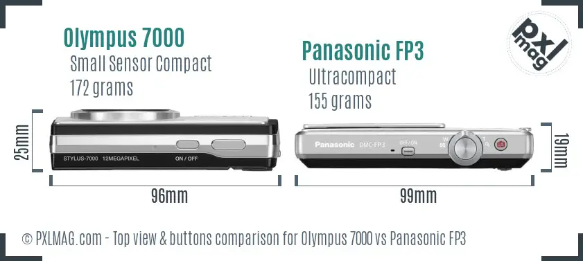 Olympus 7000 vs Panasonic FP3 top view buttons comparison