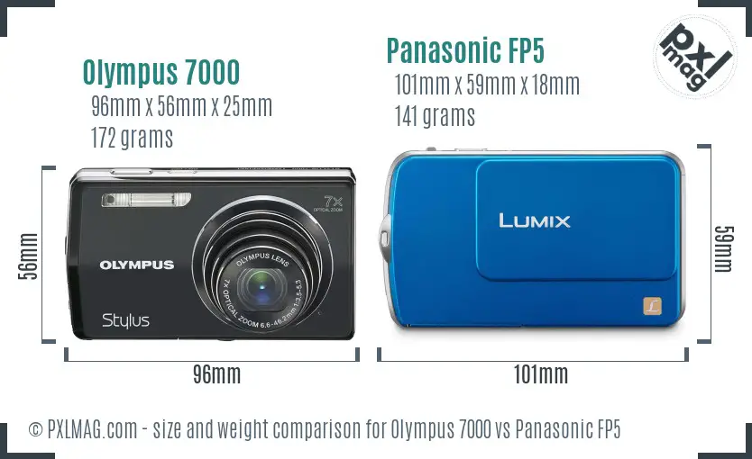 Olympus 7000 vs Panasonic FP5 size comparison