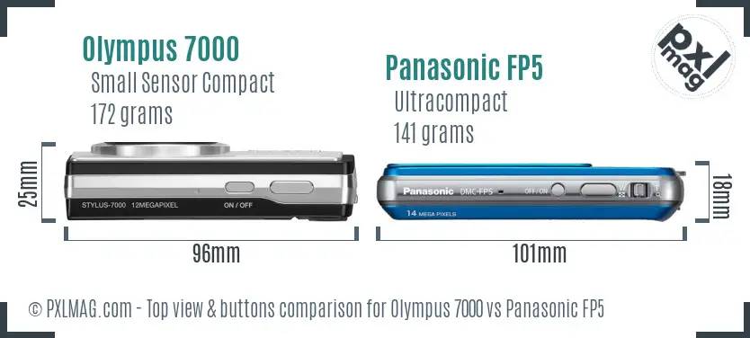Olympus 7000 vs Panasonic FP5 top view buttons comparison