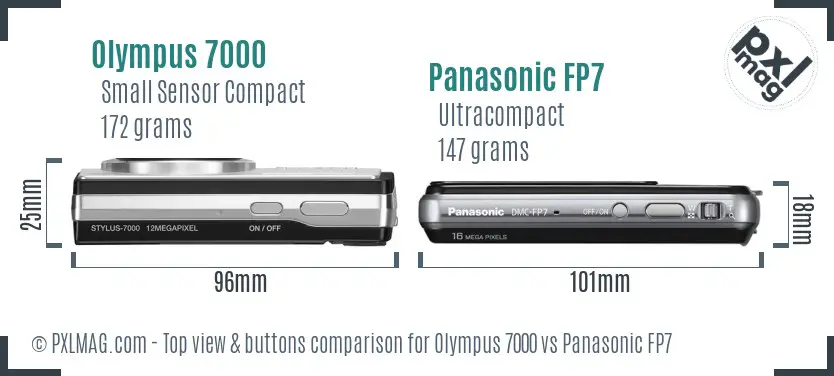 Olympus 7000 vs Panasonic FP7 top view buttons comparison