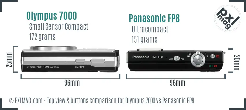Olympus 7000 vs Panasonic FP8 top view buttons comparison