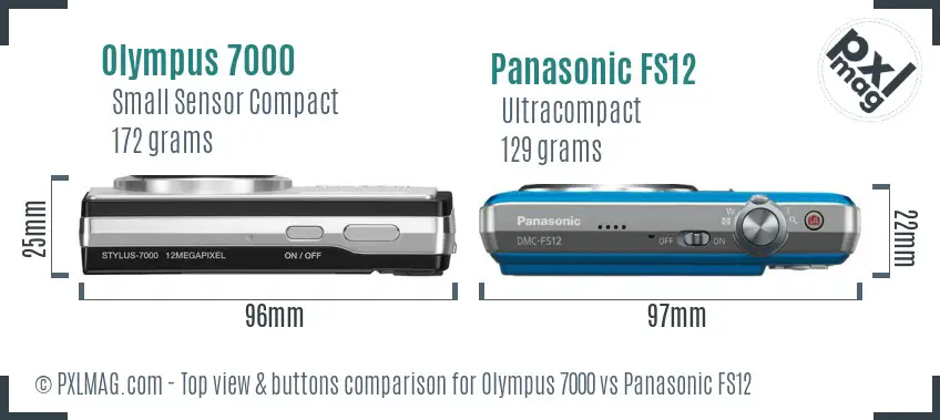 Olympus 7000 vs Panasonic FS12 top view buttons comparison