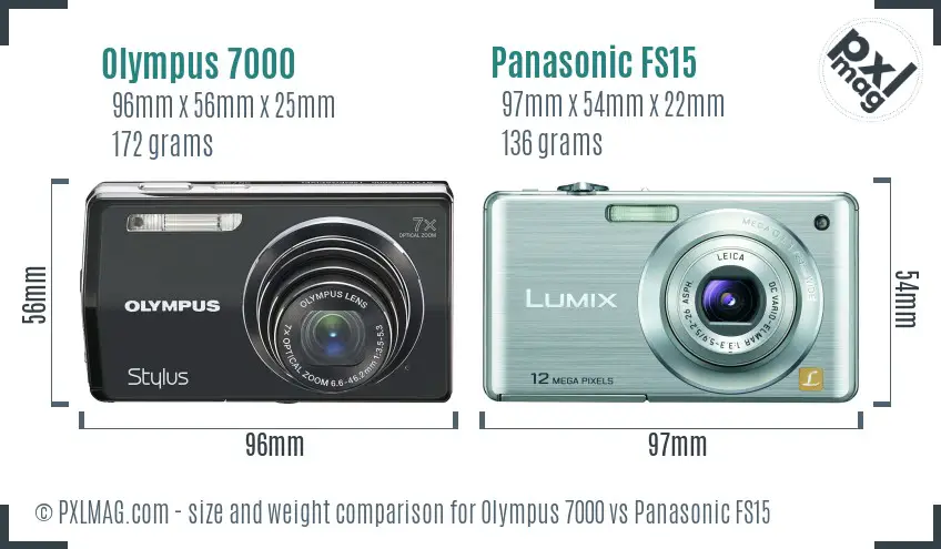 Olympus 7000 vs Panasonic FS15 size comparison
