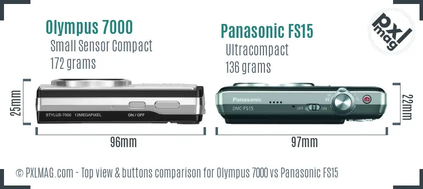 Olympus 7000 vs Panasonic FS15 top view buttons comparison