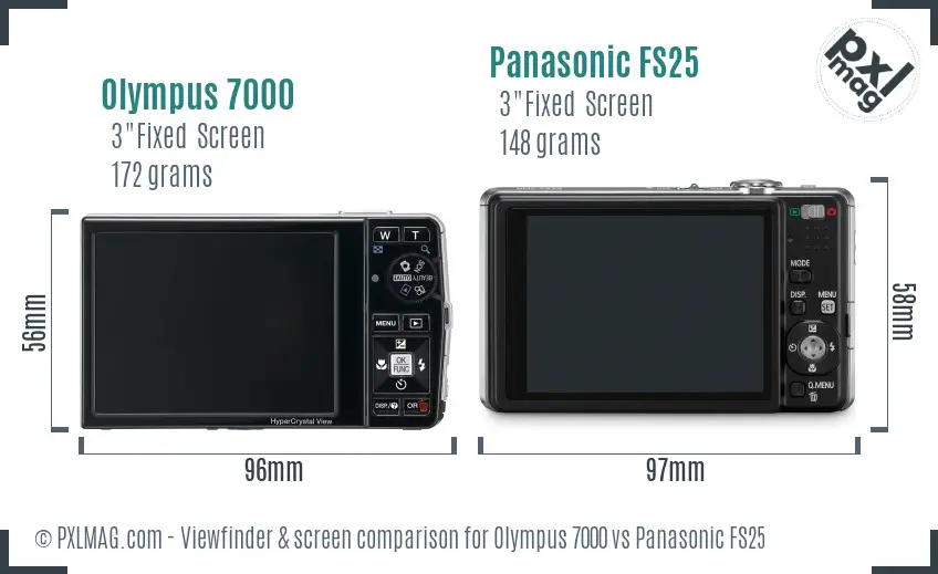 Olympus 7000 vs Panasonic FS25 Screen and Viewfinder comparison