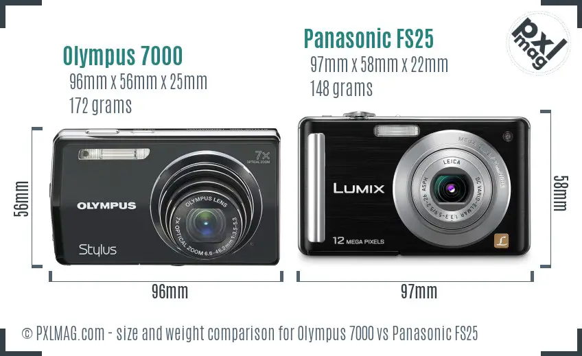 Olympus 7000 vs Panasonic FS25 size comparison