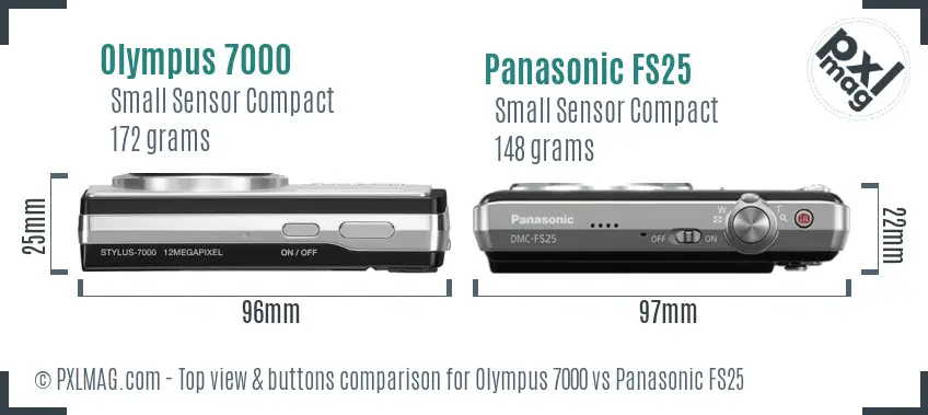 Olympus 7000 vs Panasonic FS25 top view buttons comparison