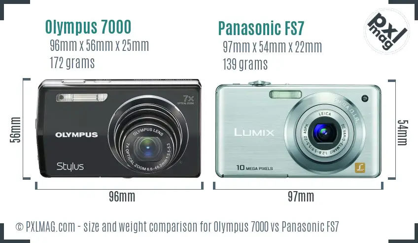 Olympus 7000 vs Panasonic FS7 size comparison