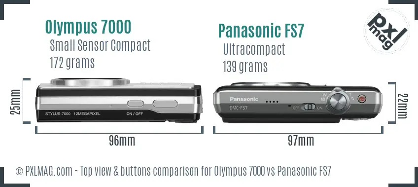 Olympus 7000 vs Panasonic FS7 top view buttons comparison