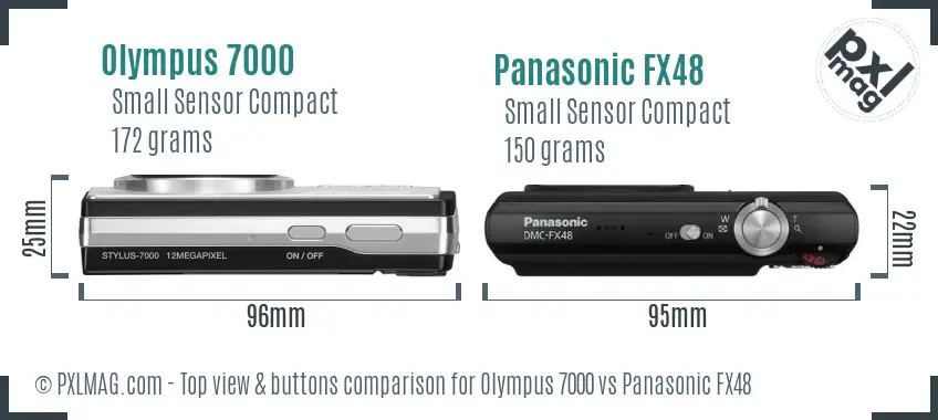 Olympus 7000 vs Panasonic FX48 top view buttons comparison