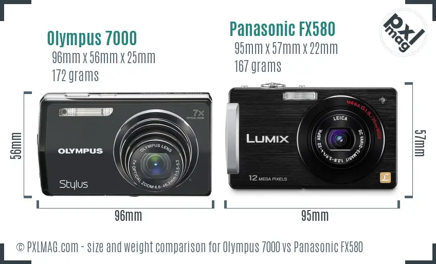 Olympus 7000 vs Panasonic FX580 size comparison