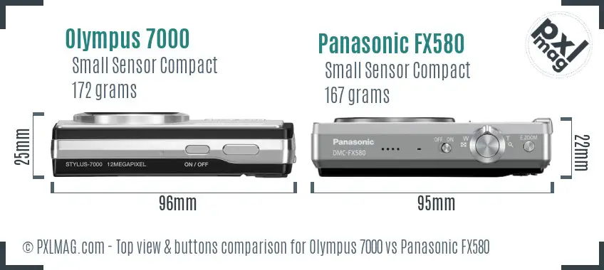 Olympus 7000 vs Panasonic FX580 top view buttons comparison