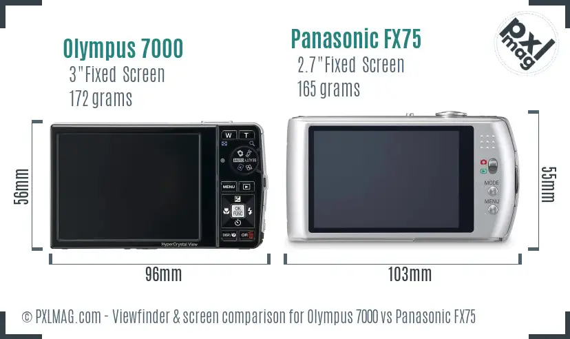 Olympus 7000 vs Panasonic FX75 Screen and Viewfinder comparison