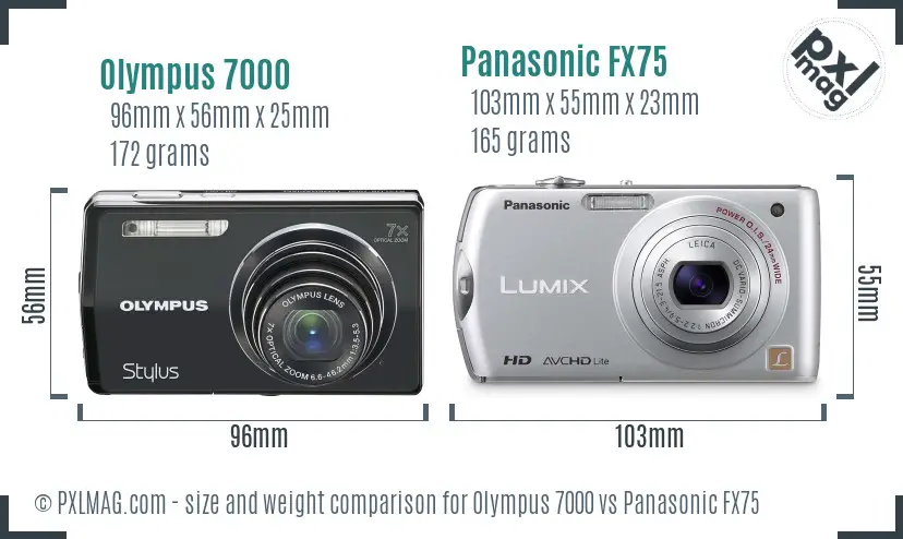 Olympus 7000 vs Panasonic FX75 size comparison