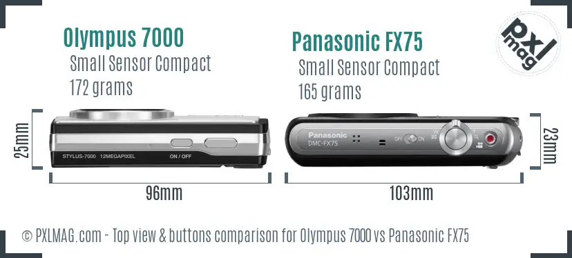 Olympus 7000 vs Panasonic FX75 top view buttons comparison