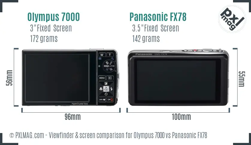 Olympus 7000 vs Panasonic FX78 Screen and Viewfinder comparison