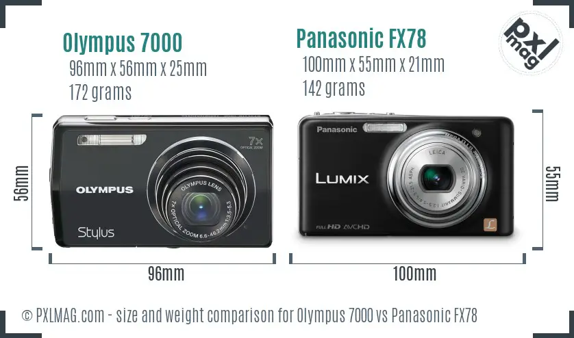 Olympus 7000 vs Panasonic FX78 size comparison