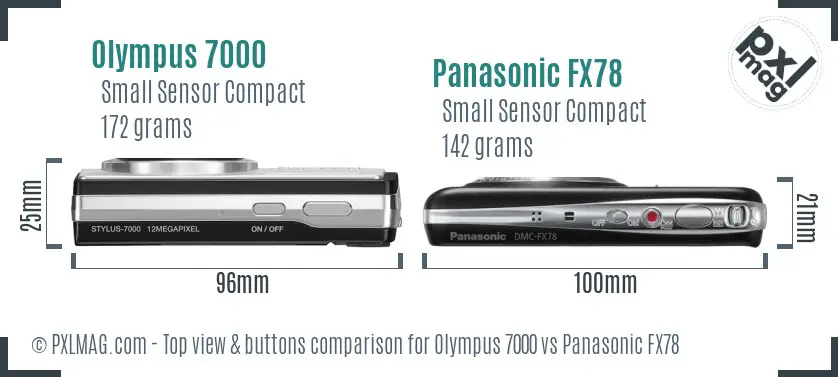 Olympus 7000 vs Panasonic FX78 top view buttons comparison
