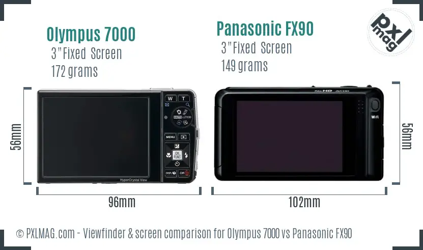 Olympus 7000 vs Panasonic FX90 Screen and Viewfinder comparison