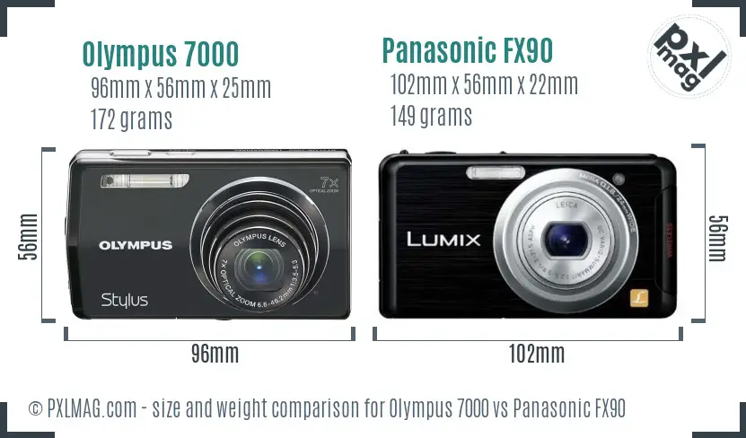 Olympus 7000 vs Panasonic FX90 size comparison
