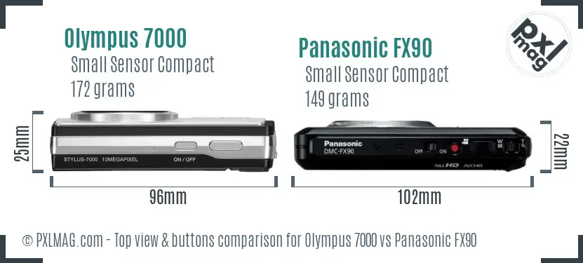 Olympus 7000 vs Panasonic FX90 top view buttons comparison
