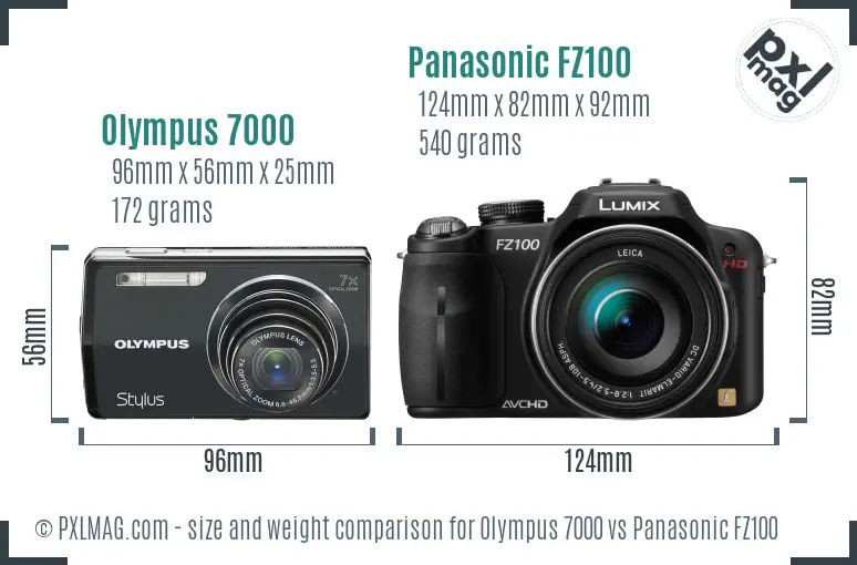 Olympus 7000 vs Panasonic FZ100 size comparison