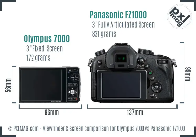 Olympus 7000 vs Panasonic FZ1000 Screen and Viewfinder comparison