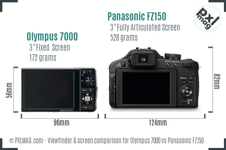 Olympus 7000 vs Panasonic FZ150 Screen and Viewfinder comparison
