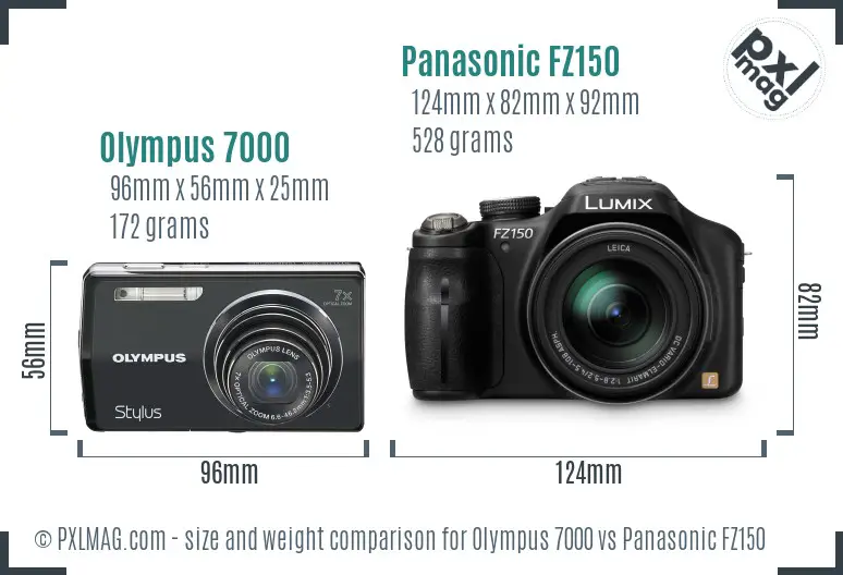 Olympus 7000 vs Panasonic FZ150 size comparison