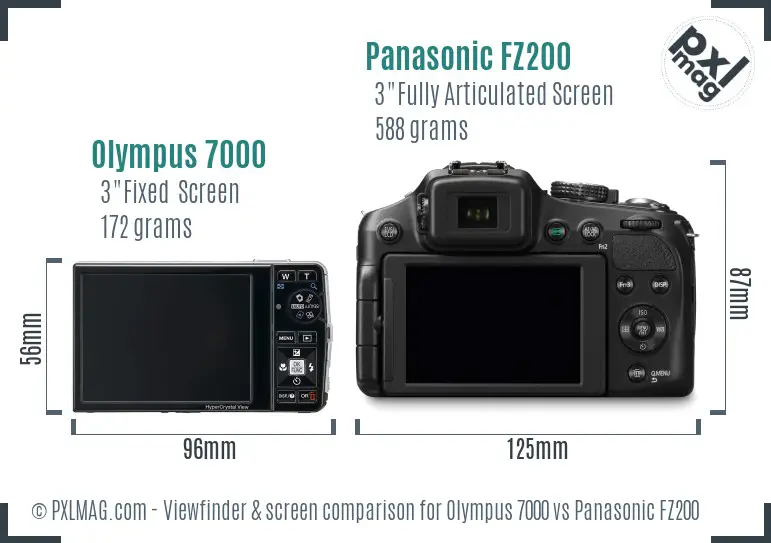 Olympus 7000 vs Panasonic FZ200 Screen and Viewfinder comparison