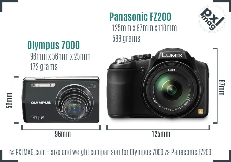 Olympus 7000 vs Panasonic FZ200 size comparison