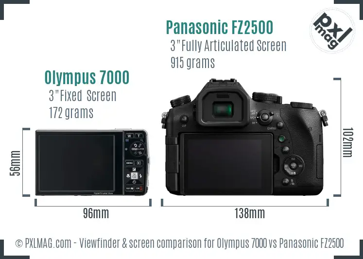 Olympus 7000 vs Panasonic FZ2500 Screen and Viewfinder comparison
