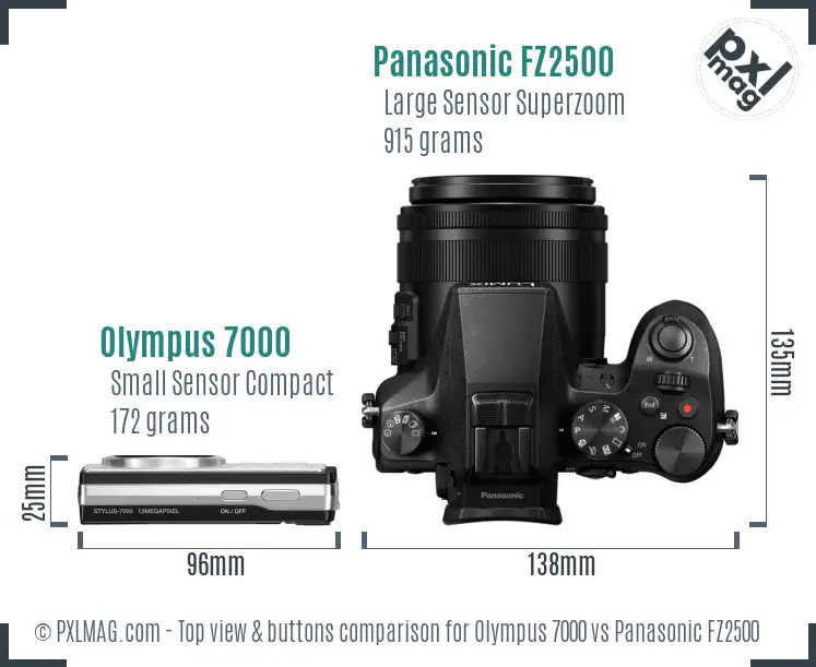 Olympus 7000 vs Panasonic FZ2500 top view buttons comparison