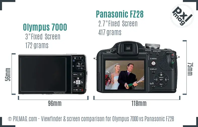 Olympus 7000 vs Panasonic FZ28 Screen and Viewfinder comparison