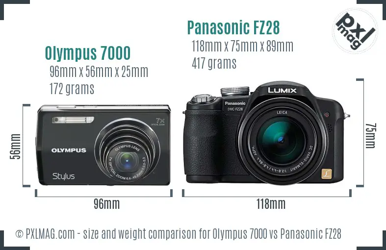 Olympus 7000 vs Panasonic FZ28 size comparison