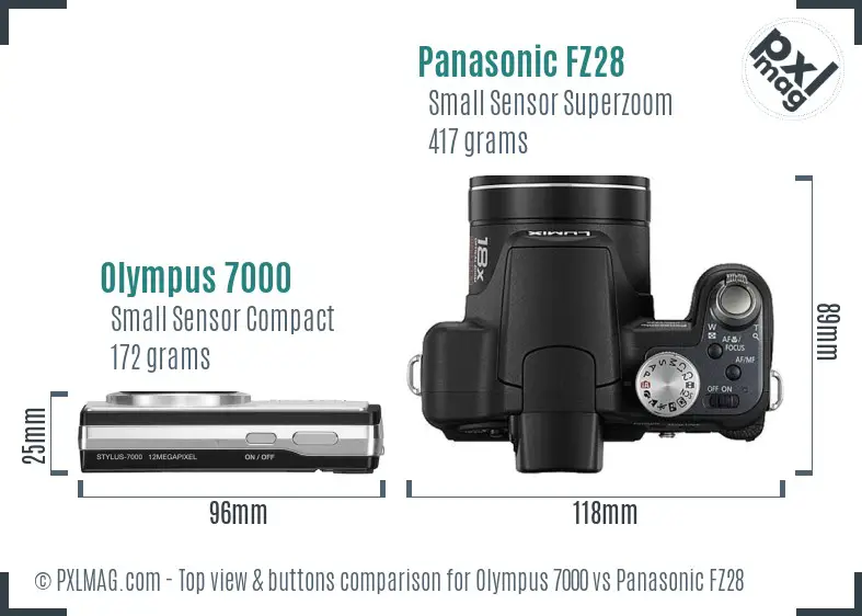 Olympus 7000 vs Panasonic FZ28 top view buttons comparison