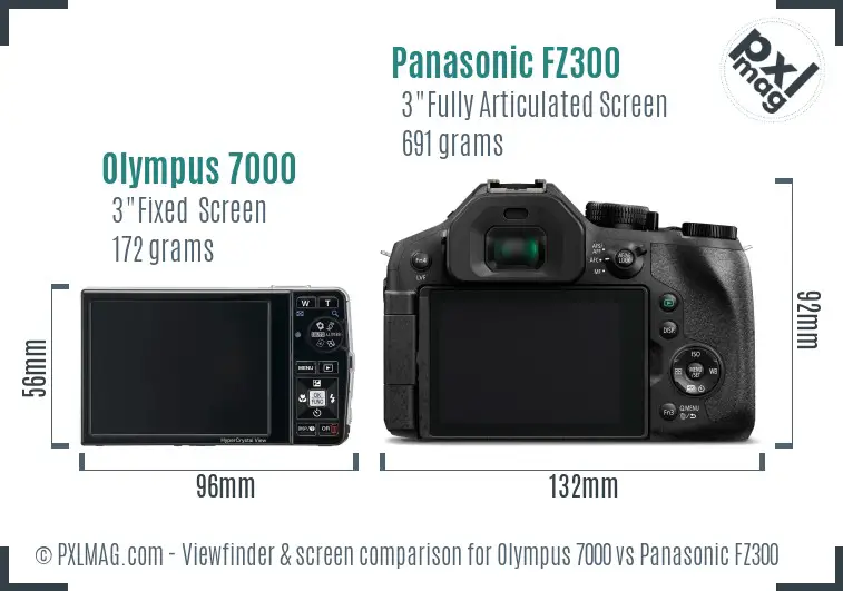 Olympus 7000 vs Panasonic FZ300 Screen and Viewfinder comparison
