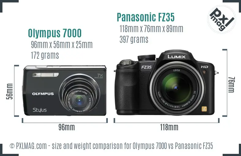 Olympus 7000 vs Panasonic FZ35 size comparison