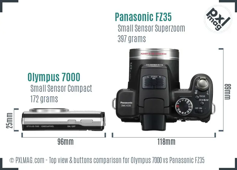 Olympus 7000 vs Panasonic FZ35 top view buttons comparison