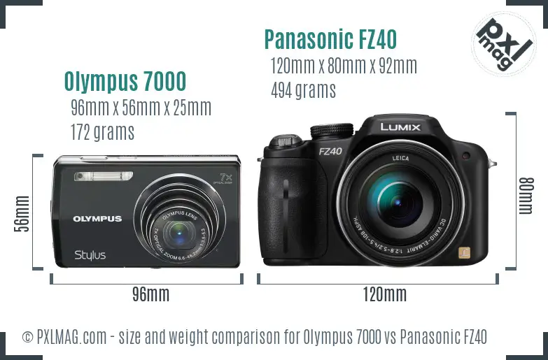 Olympus 7000 vs Panasonic FZ40 size comparison
