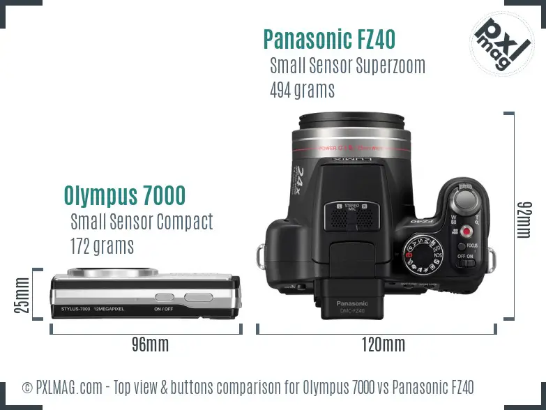 Olympus 7000 vs Panasonic FZ40 top view buttons comparison