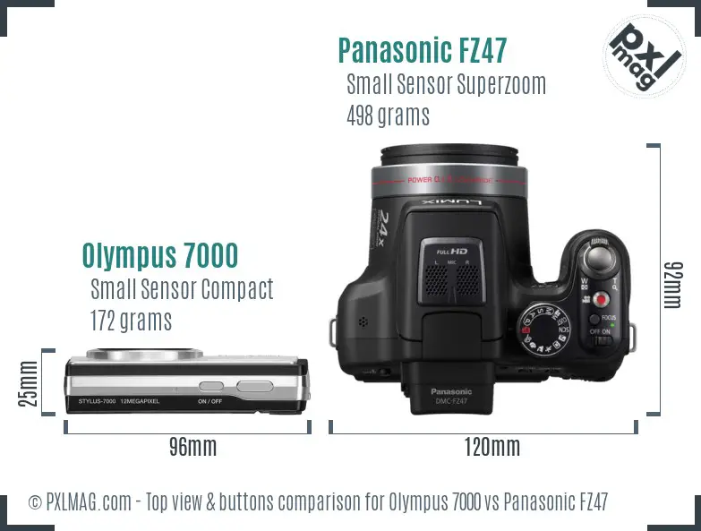 Olympus 7000 vs Panasonic FZ47 top view buttons comparison