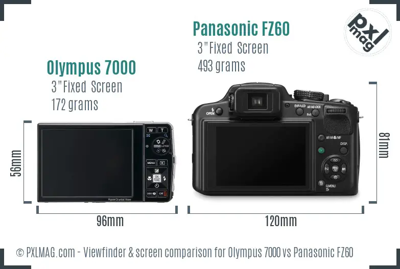 Olympus 7000 vs Panasonic FZ60 Screen and Viewfinder comparison