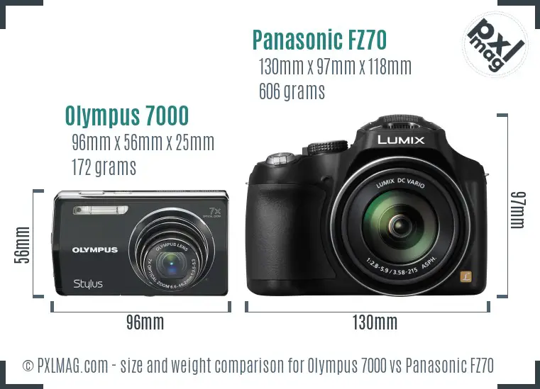 Olympus 7000 vs Panasonic FZ70 size comparison