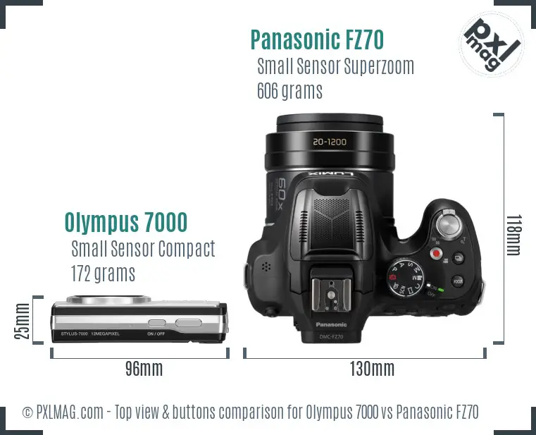 Olympus 7000 vs Panasonic FZ70 top view buttons comparison