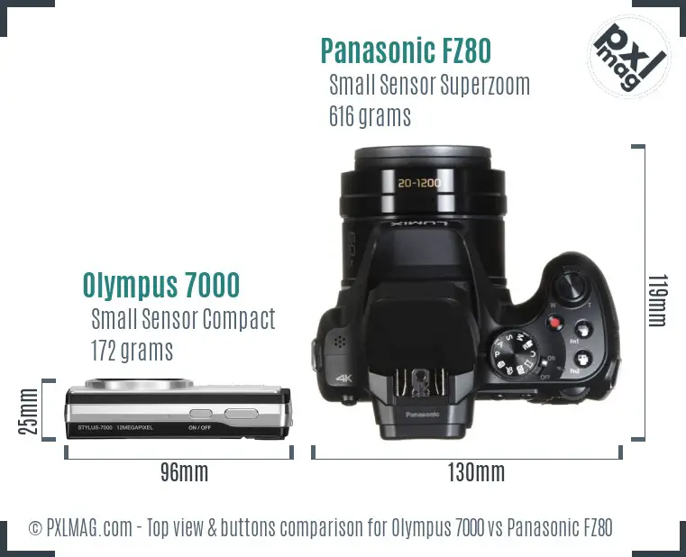 Olympus 7000 vs Panasonic FZ80 top view buttons comparison