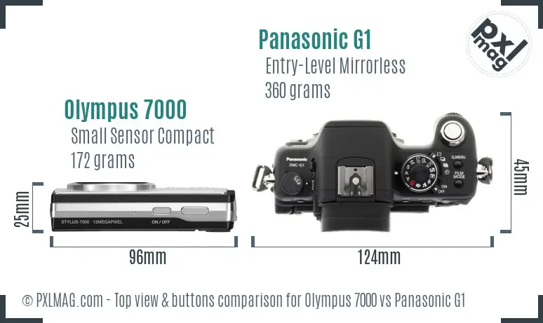 Olympus 7000 vs Panasonic G1 top view buttons comparison
