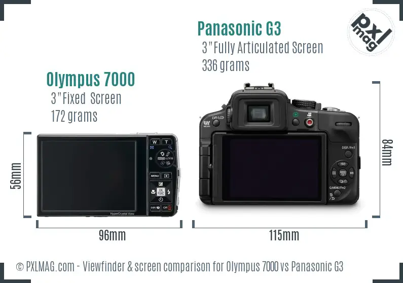 Olympus 7000 vs Panasonic G3 Screen and Viewfinder comparison
