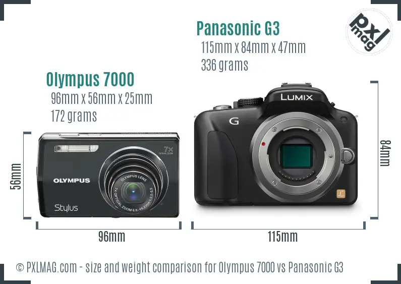 Olympus 7000 vs Panasonic G3 size comparison