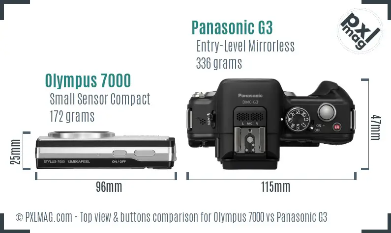 Olympus 7000 vs Panasonic G3 top view buttons comparison